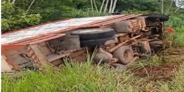 Caminhão de bebidas tomba