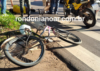 Ciclista é socorrido após colidir com motocicleta