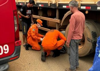 Motociclista escapa da morte ao parar embaixo de carreta em grave acidente