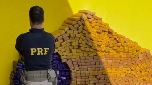 PRF apreende 800 Kg de maconha e recupera caminhonete em Coxim (MS)