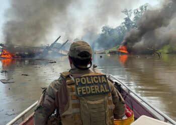 PF inutiliza 223 balsas de garimpo ilegal no Amazonas