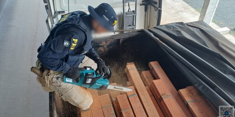 Em Ji-Paraná/RO, PRF identifica transporte irregular de madeira