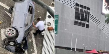 Desespero: mulher perde o controle do carro e cai do 3º andar do estacionamento de shopping; veja vídeo