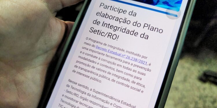 Formulário para participação social no Plano de Integridade da Setic é disponibilizado pelo governo de RO