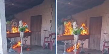 Criminoso ateia fogo em caixão durante velório e acaba preso ao buscar socorro para queimaduras – VEJAM O VÍDEO