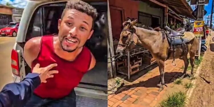 Abordado por andar a cavalo em meio a carros acaba preso após ameaça contra a mulher