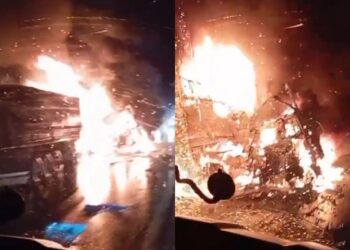 Carretas são consumidas pelo fogo após colisão frontal na BR-364 – VEJA O VÍDEO