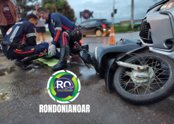 Acidente entre carro e moto deixa mulher ferida em Porto Velho