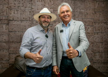Governador Ronaldo Caiado é recepcionado pelo presidente Alex Redano na 12ª Rondônia Rural Show em Ji-Paraná