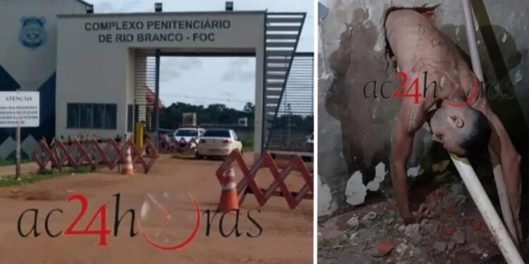 Detento tenta fugir por buraco na parede e fica entalado no presídio FOC
