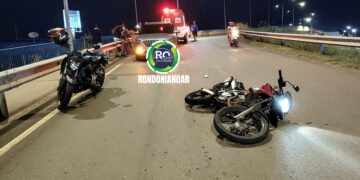 Motociclista colide com mureta do viaduto da BR-364 -VEJA O VÍDEO