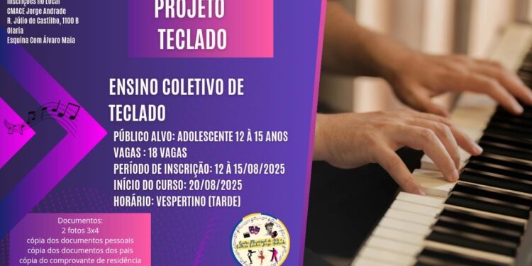 Centro Jorge Andrade abre inscrições para Projeto de Teclado em Grupo voltado para adolescentes de 12 a 15 anos