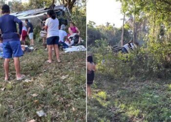 Tombamento de micro-ônibus na BR364 deixa duas mulheres mortas e dezenas de feridos