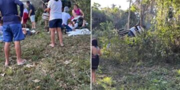 Tombamento de micro-ônibus na BR364 deixa duas mulheres mortas e dezenas de feridos