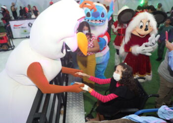 Pacientes crônicos do Hospital Infantil Cosme e Damião são levados para ver luzes natalinas no Parque da Cidade