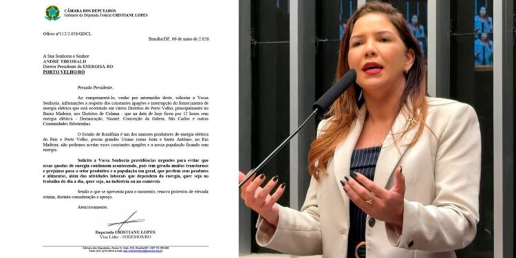 Deputada Federal Cristiane Lopes cobra providências da Energisa após constantes apagões em Rondônia