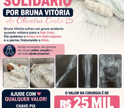 Família e amigos promovem vaquinha solidária para ajudar Bruna Vitória, motociclista ferida em acidente