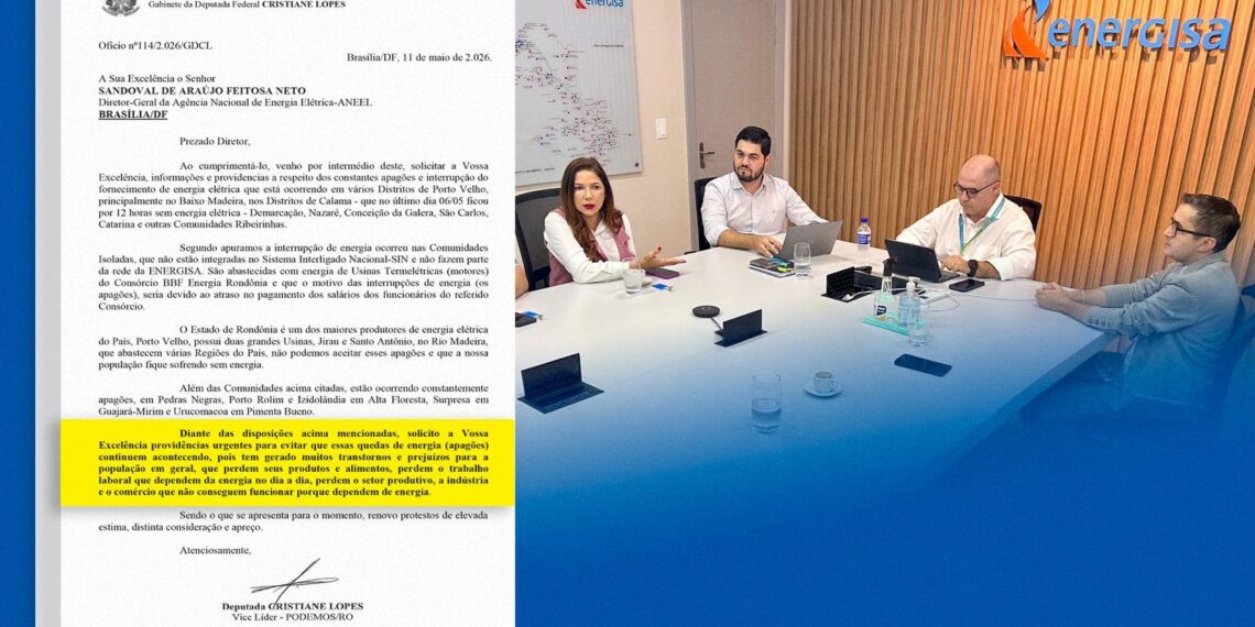 Deputada federal Cristiane Lopes cobra Energisa e ANEEL por solução definitiva diante da crise elétrica em Rondônia