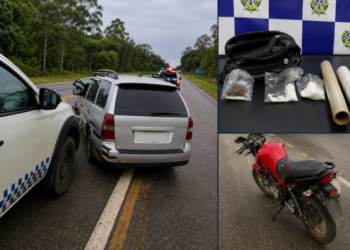 PM aborda veículo suspeito, apreende drogas e prende três pessoas na BR-435 em Vilhena