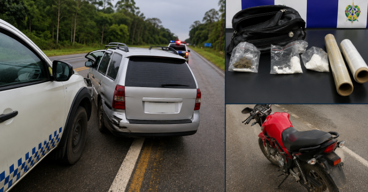 PM aborda veículo suspeito, apreende drogas e prende três pessoas na BR-435 em Vilhena