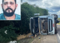 Caminhão carregado de soja tomba após passar pela ponte do rio Ávila; motorista morre