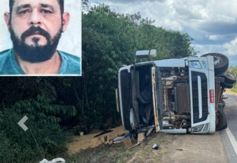 Caminhão carregado de soja tomba após passar pela ponte do rio Ávila; motorista morre