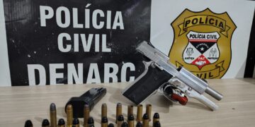 DENARC apreende pistola .40 em oficina no bairro Escola de Polícia após denúncia de disparos