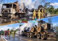 Incêndio destrói caminhão e trator e interdita a BR-364 em Pimenta Bueno