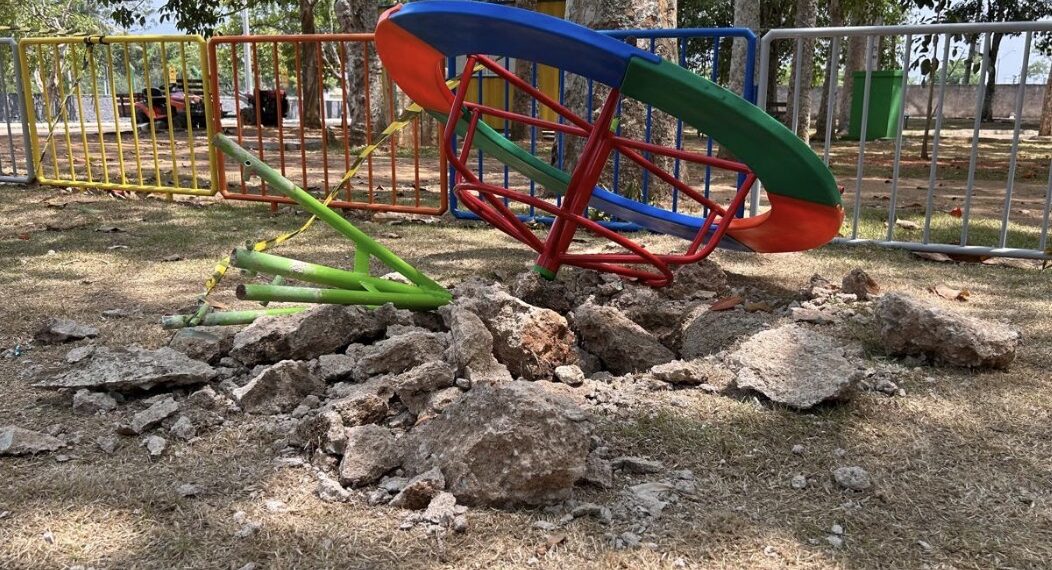 Parque Circuito tem brinquedos danificados, lixeiras quebradas e pichações menos de uma semana após revitalização